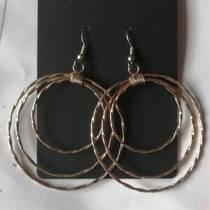 Artisan Handmade Textured Coppertone Three Hoops Earrings